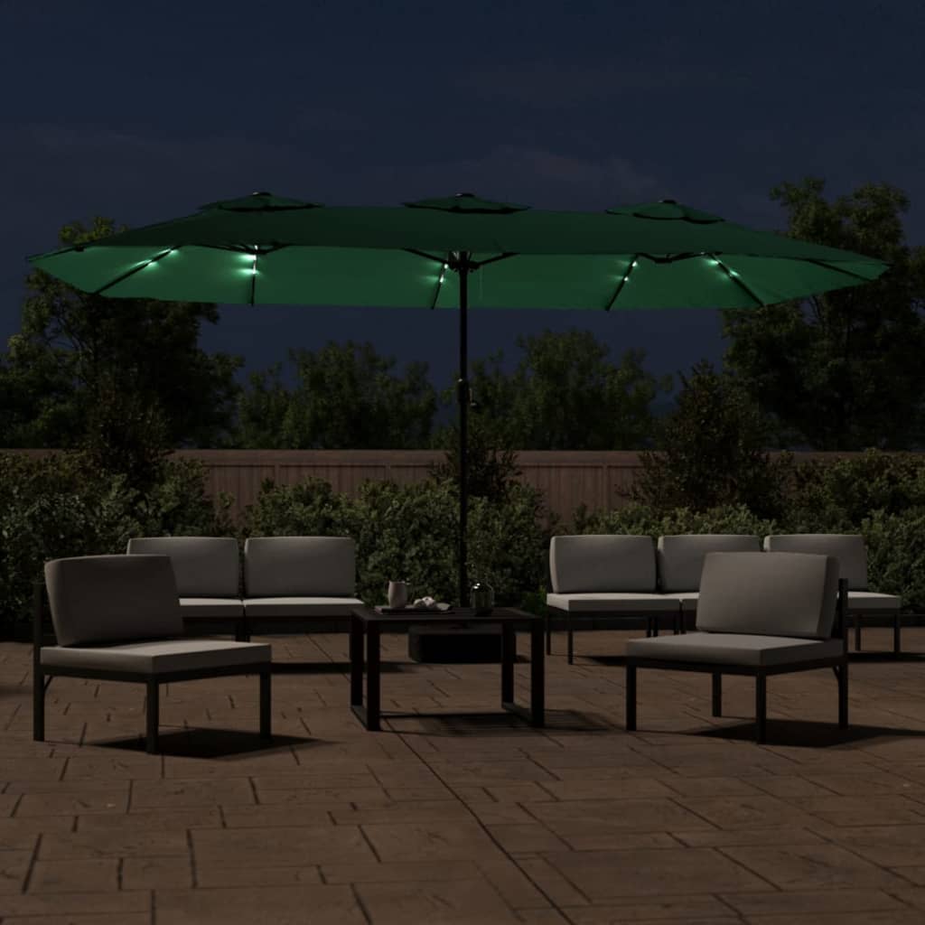 vidaXL Doppel-Sonnenschirm mit LED-Leuchten Grün 449x265 cm
