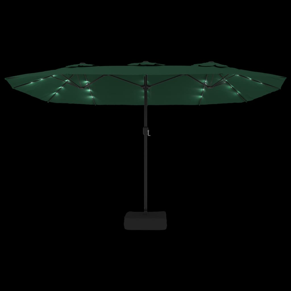 vidaXL Doppel-Sonnenschirm mit LED-Leuchten Grün 449x265 cm