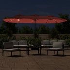 vidaXL Doppel-Sonnenschirm mit LED-Leuchten Terrakottarot 449x265 cm