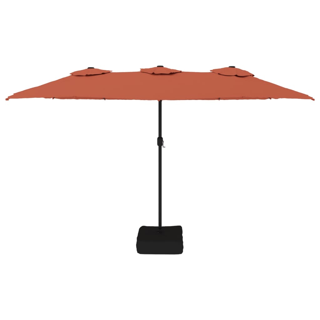 vidaXL Doppel-Sonnenschirm mit LED-Leuchten Terrakottarot 449x265 cm