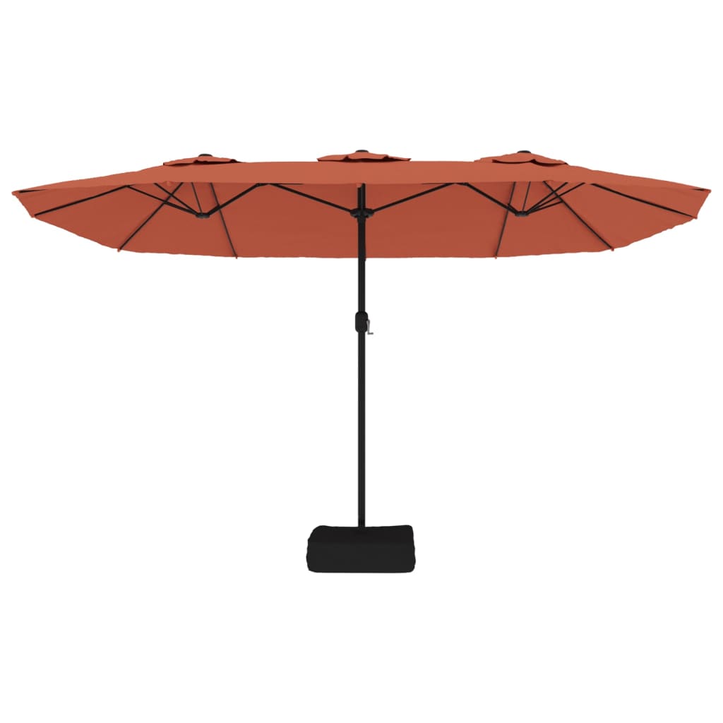 vidaXL Doppel-Sonnenschirm mit LED-Leuchten Terrakottarot 449x265 cm