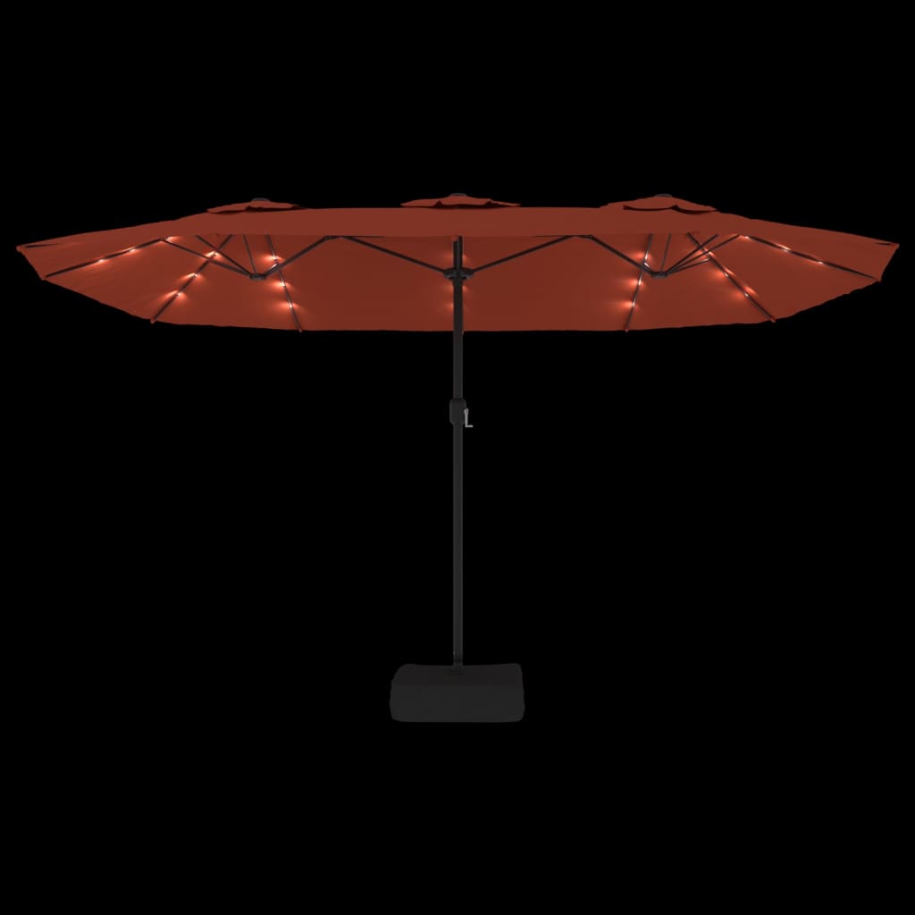vidaXL Doppel-Sonnenschirm mit LED-Leuchten Terrakottarot 449x265 cm