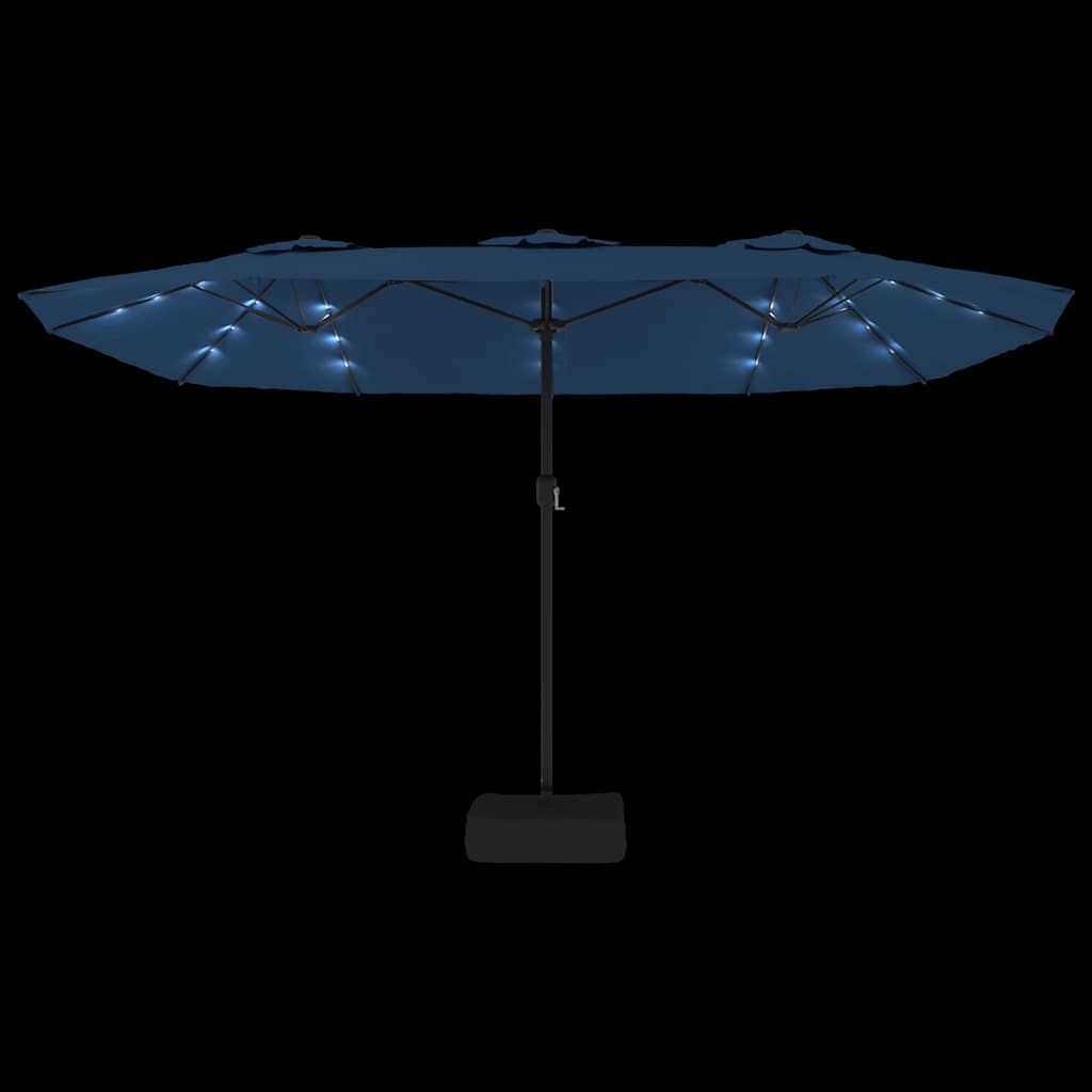 vidaXL Doppel-Sonnenschirm mit LED-Leuchten Azurblau 449x265 cm