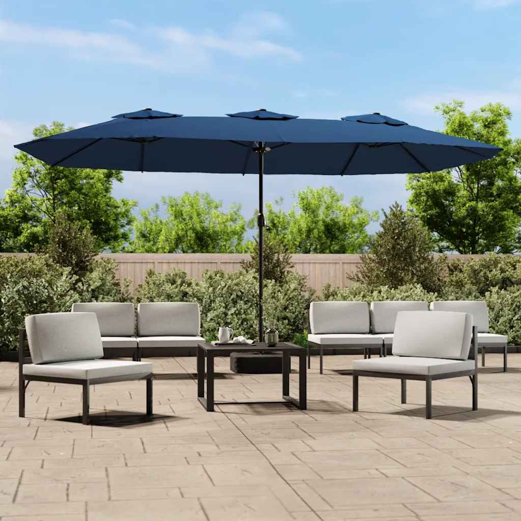 vidaXL Doppel-Sonnenschirm mit LED-Leuchten Azurblau 449x265 cm