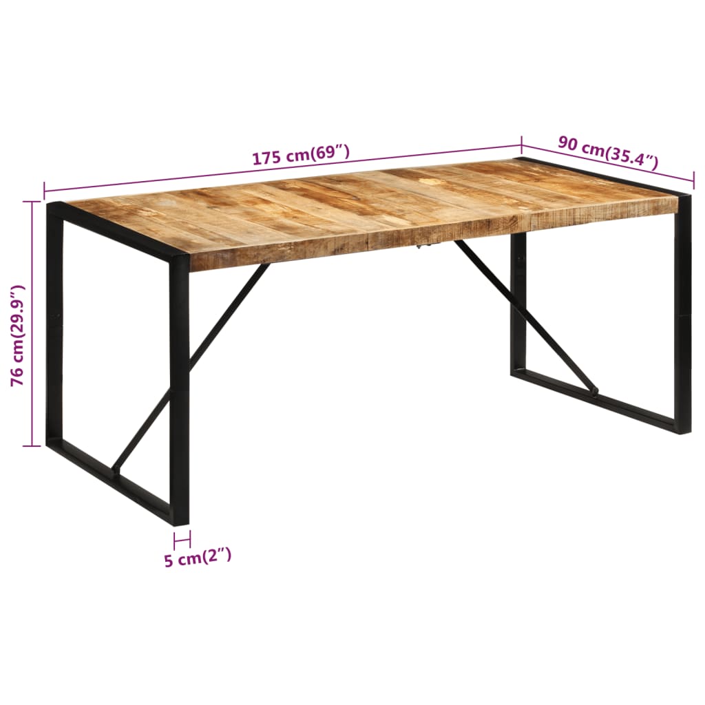 vidaXL Esstisch 175x90x76 cm Raues Massivholz Mango