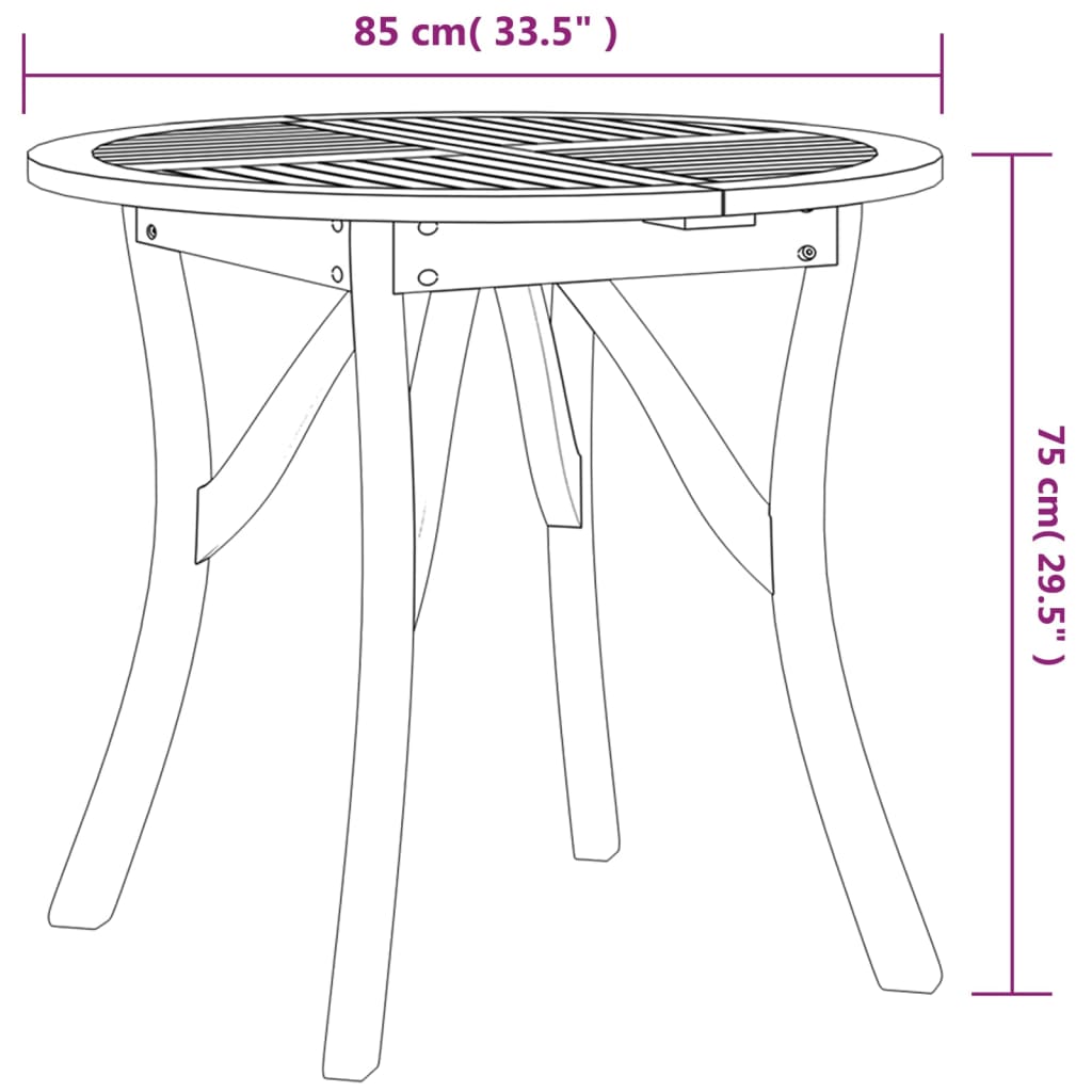 vidaXL Gartentisch Ø 85 cm Massivholz Akazie