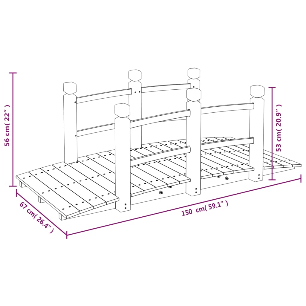 vidaXL Gartenbrücke mit Geländer 150x67x56 cm Massivholz Fichte