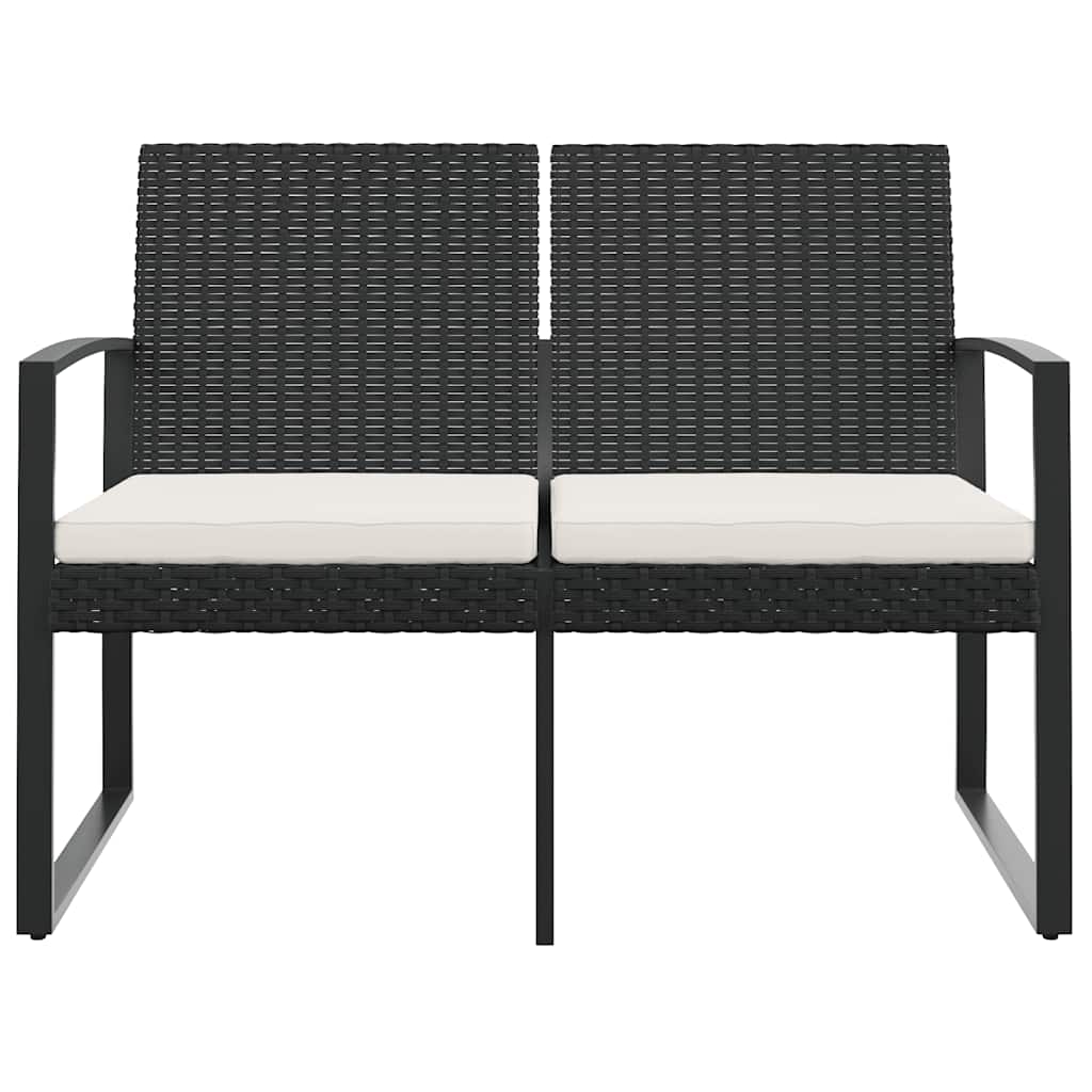 vidaXL Gartenbank 2-Sitzer mit Kissen Schwarz PP-Rattan