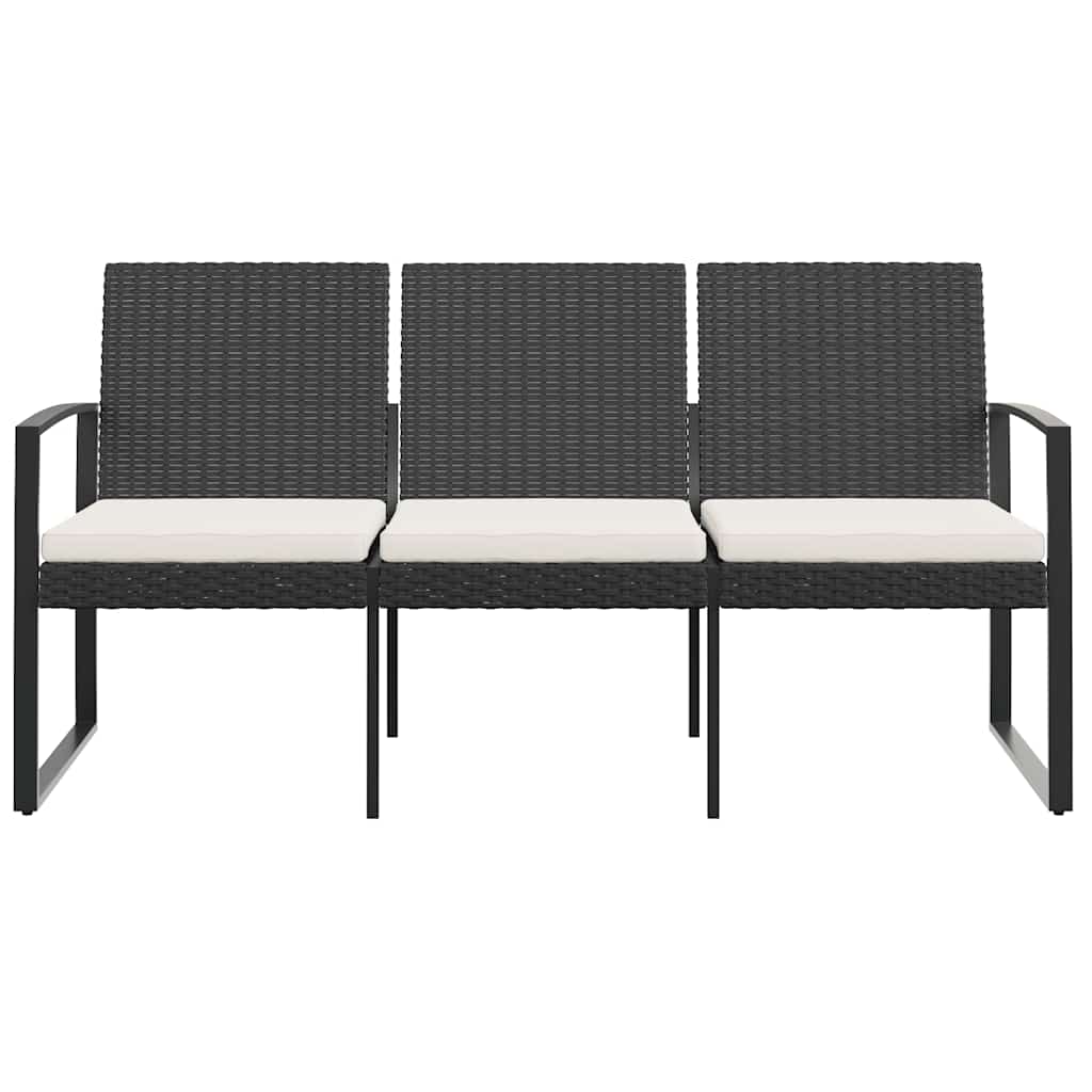 vidaXL Gartenbank 3-Sitzer mit Kissen Schwarz PP-Rattan