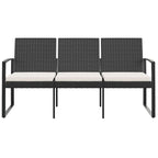 vidaXL Gartenbank 3-Sitzer mit Kissen Schwarz PP-Rattan