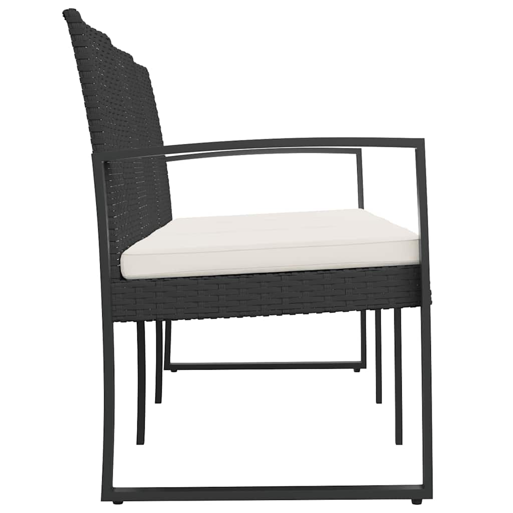 vidaXL Gartenbank 3-Sitzer mit Kissen Schwarz PP-Rattan