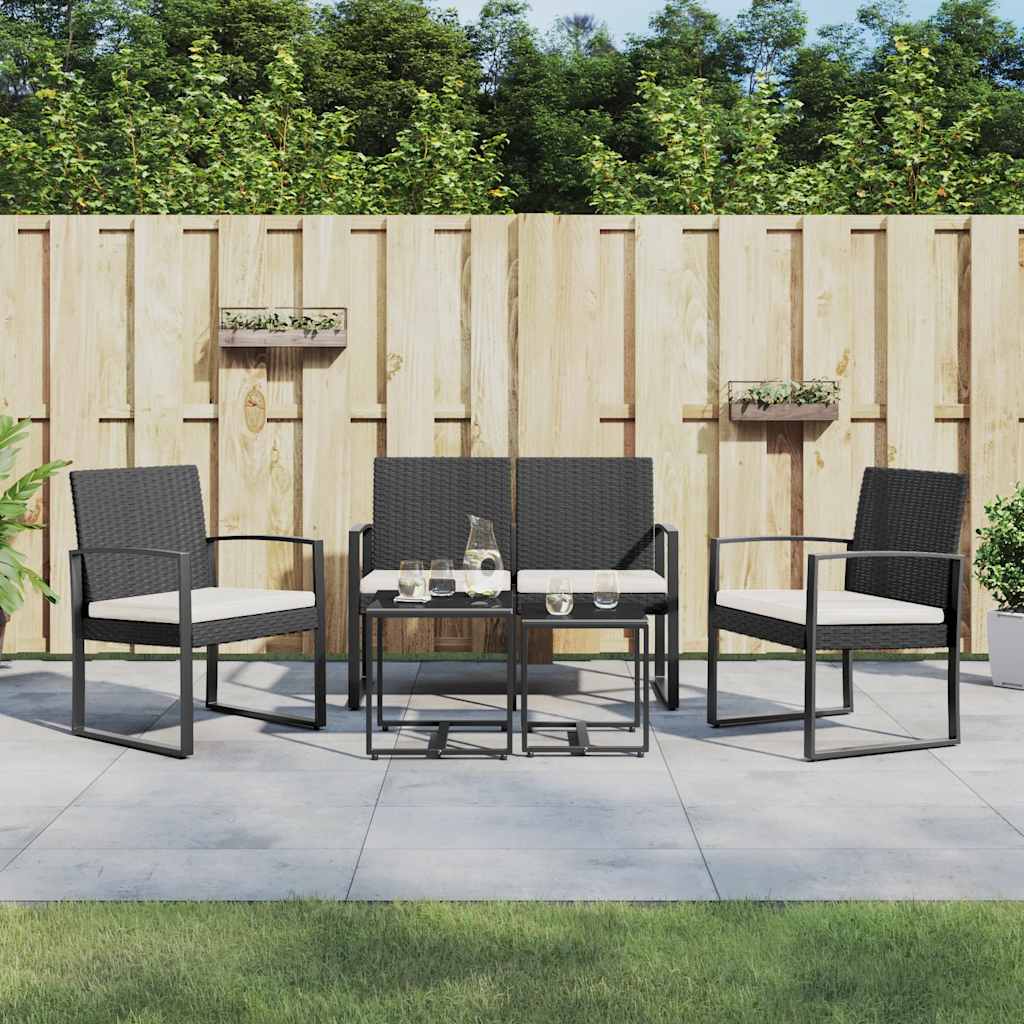 vidaXL 5-tlg. Garten-Essgruppe mit Kissen Schwarz PP-Rattan