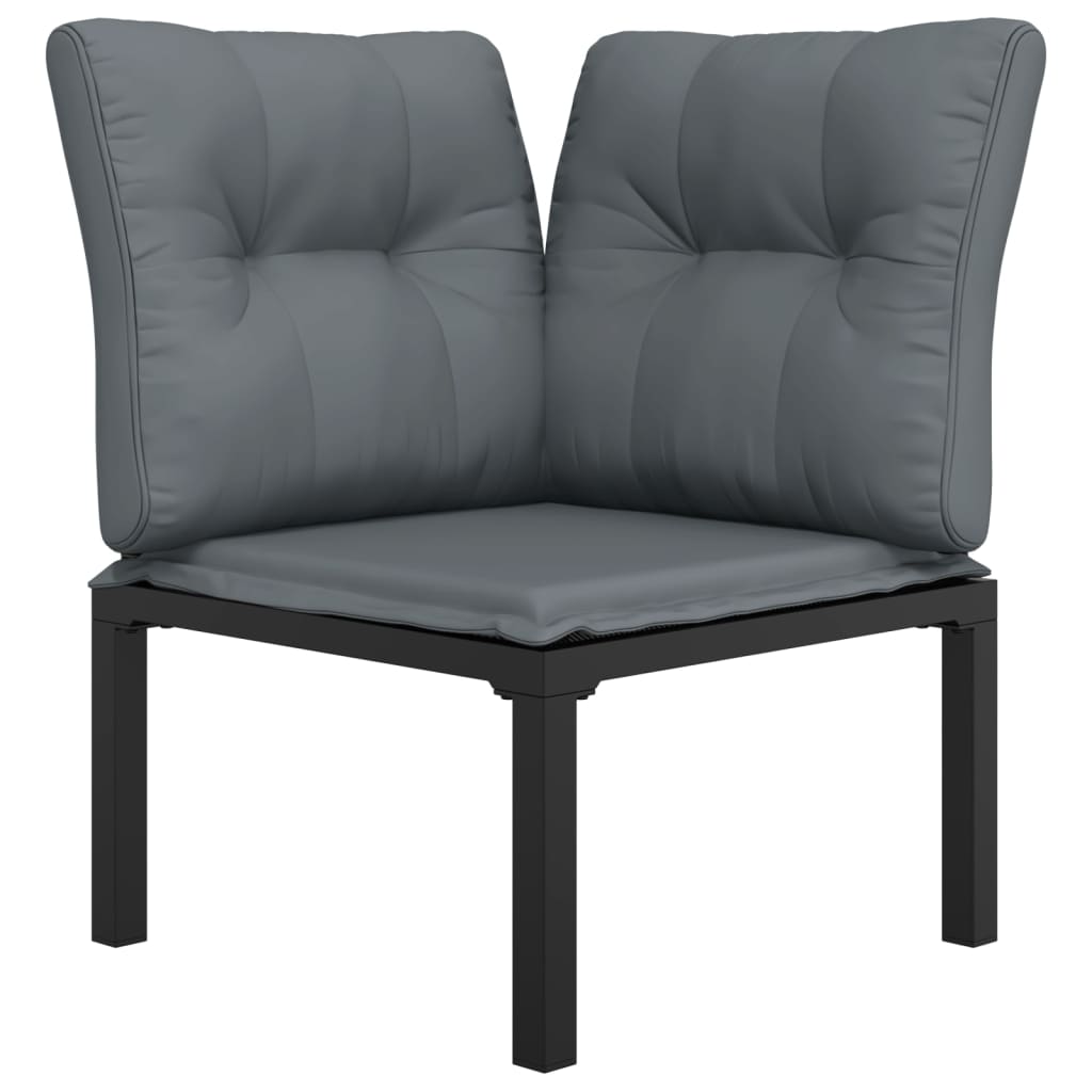 vidaXL Garten-Eckstuhl mit Kissen Schwarz und Grau Poly Rattan