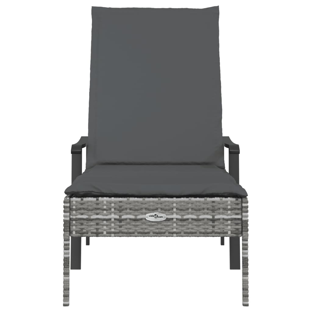vidaXL Sonnenliege mit Auflage Grau Poly Rattan