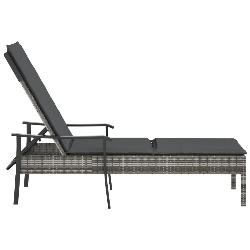 vidaXL Sonnenliege mit Auflage Grau Poly Rattan