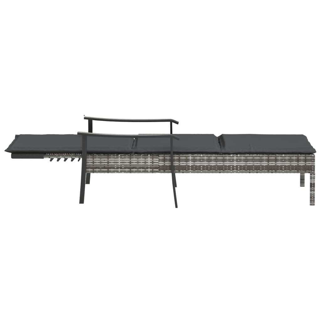 vidaXL Sonnenliege mit Auflage Grau Poly Rattan