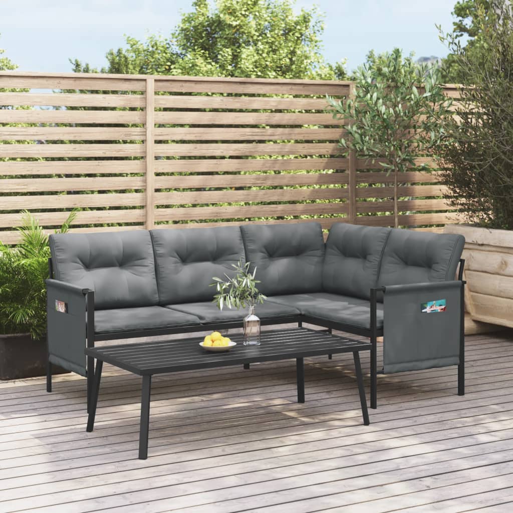 vidaXL Garten-Ecksofa Anthrazit Stahl und Textilene