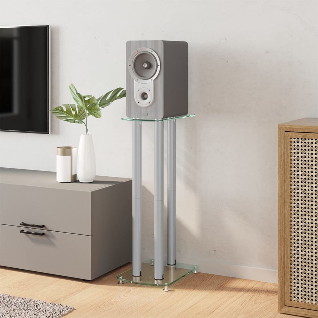 vidaXL Lautsprecher-Ständer 2 Stk. Silbern Hartglas 3 Säulen