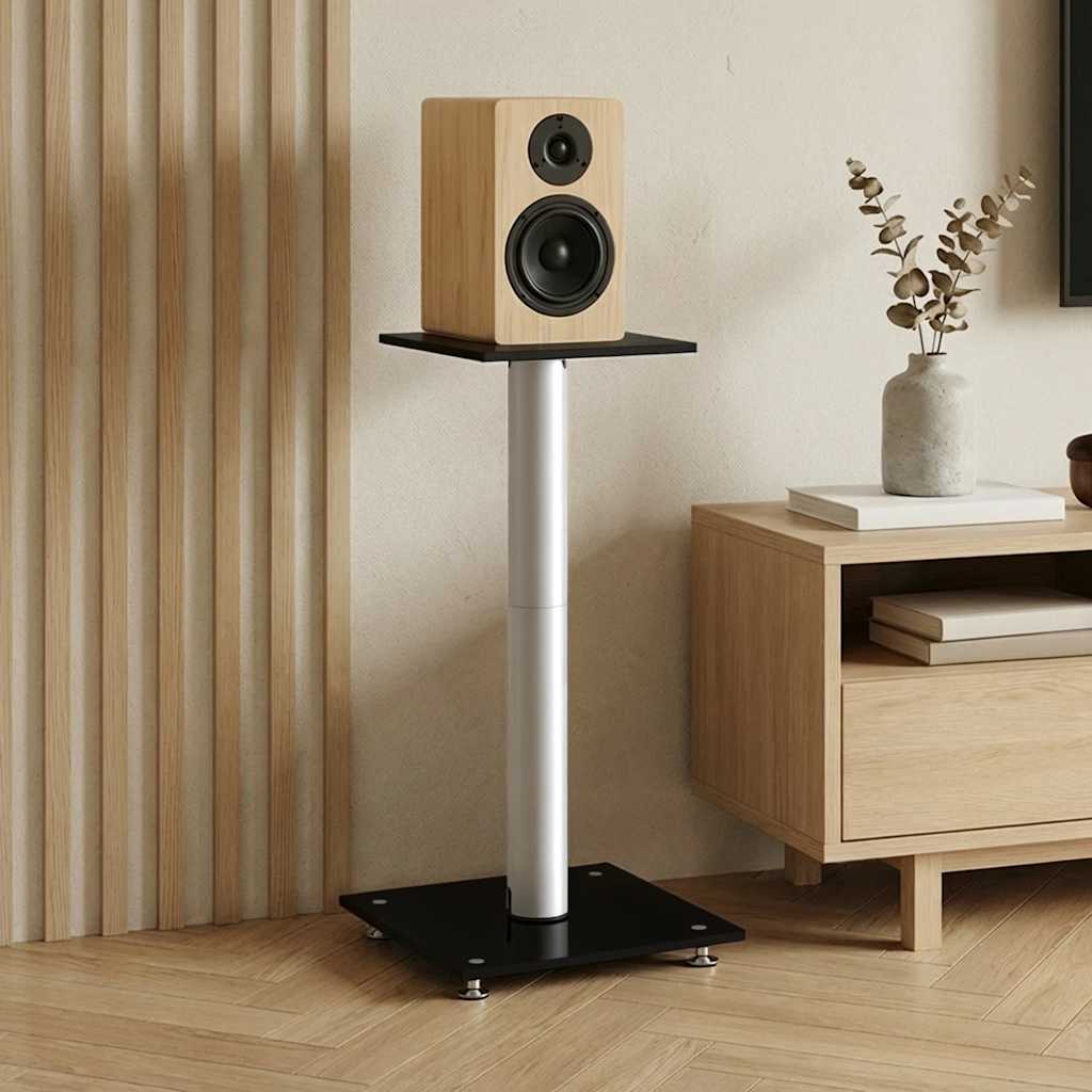 vidaXL Lautsprecher-Ständer 2 Stk. Schwarz & Silbern Hartglas 1 Säule