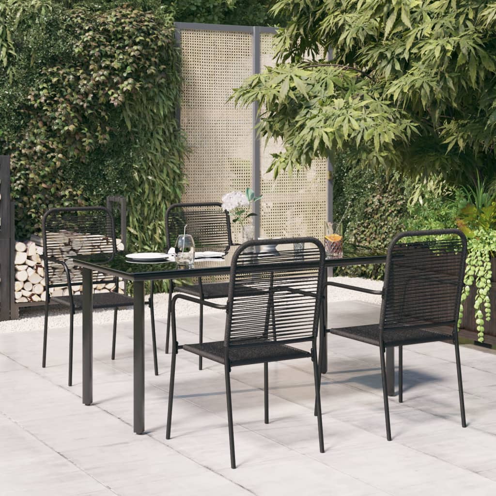 vidaXL 5-tlg. Garten-Essgruppe Schwarz Baumwollseil und Stahl