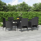 vidaXL 7-tlg. Garten-Essgruppe mit Kissen Schwarz