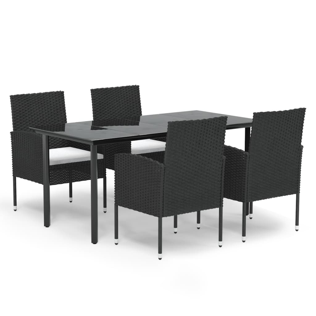 vidaXL 5-tlg. Garten-Essgruppe mit Kissen Schwarz Poly Rattan
