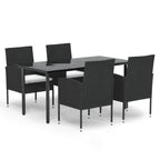 vidaXL 5-tlg. Garten-Essgruppe mit Kissen Schwarz Poly Rattan