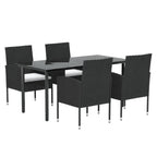 vidaXL 5-tlg. Garten-Essgruppe mit Kissen Schwarz Poly Rattan