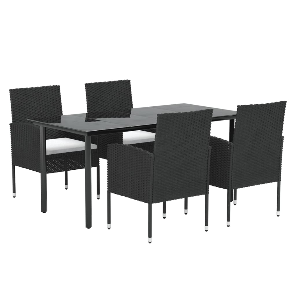 vidaXL 5-tlg. Garten-Essgruppe mit Kissen Schwarz Poly Rattan