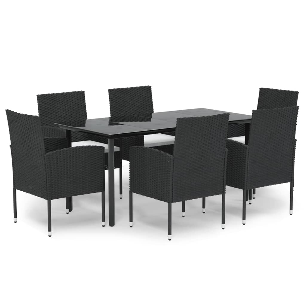 vidaXL 7-tlg. Garten-Essgruppe mit Kissen Schwarz Poly Rattan