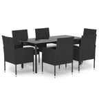 vidaXL 7-tlg. Garten-Essgruppe mit Kissen Schwarz Poly Rattan