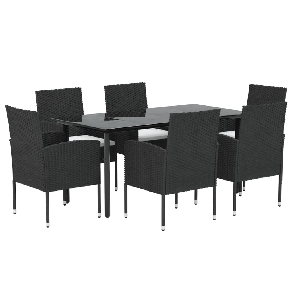vidaXL 7-tlg. Garten-Essgruppe mit Kissen Schwarz Poly Rattan