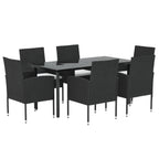 vidaXL 7-tlg. Garten-Essgruppe mit Kissen Schwarz Poly Rattan