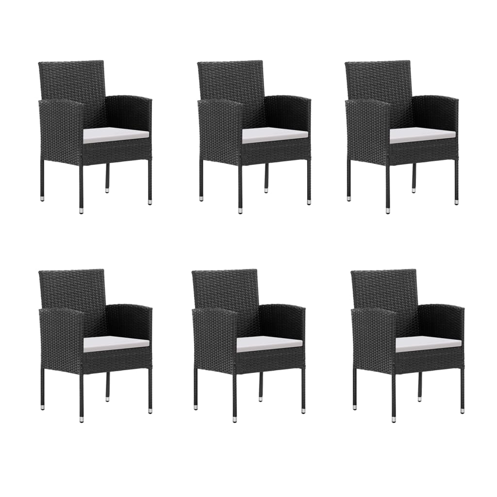 vidaXL 7-tlg. Garten-Essgruppe mit Kissen Schwarz Poly Rattan