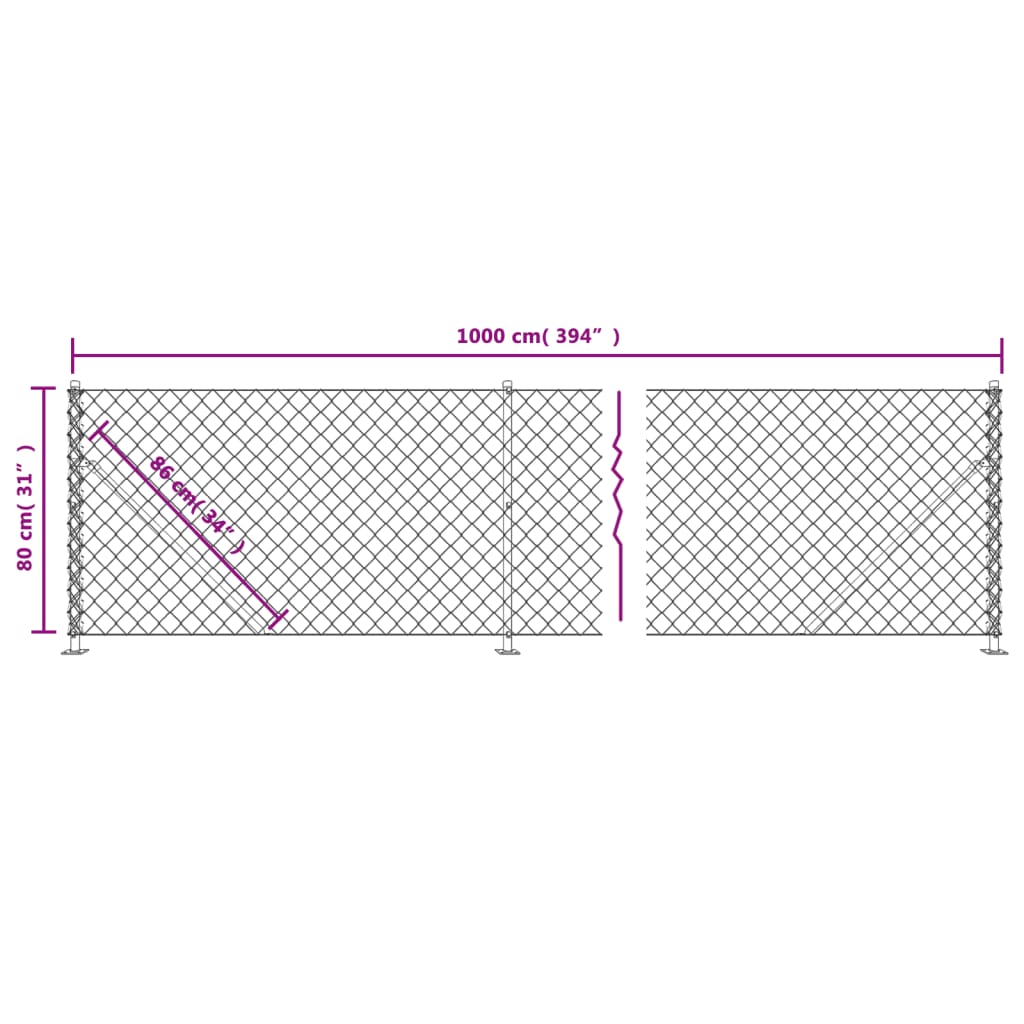 vidaXL Maschendrahtzaun mit Bodenflansch Grün 0,8x10 m