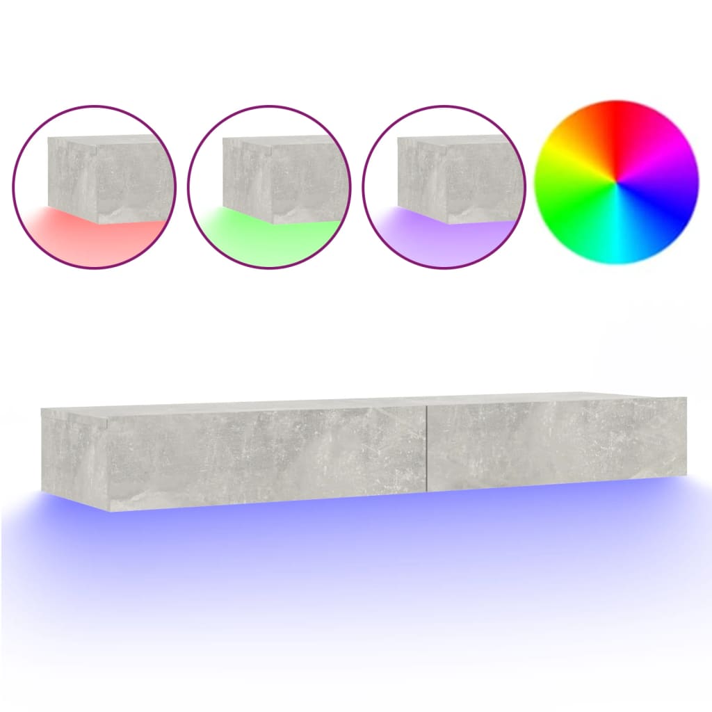 vidaXL TV-Schrank mit LED-Leuchten Betongrau 120x35x15,5 cm