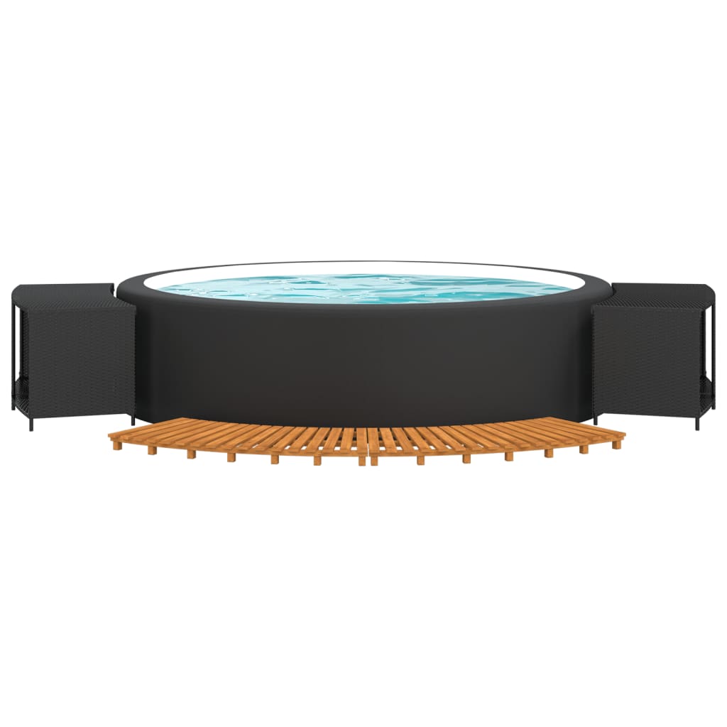 vidaXL Whirlpool-Umrandung Schwarz Poly-Rattan und Massivholz Akazie