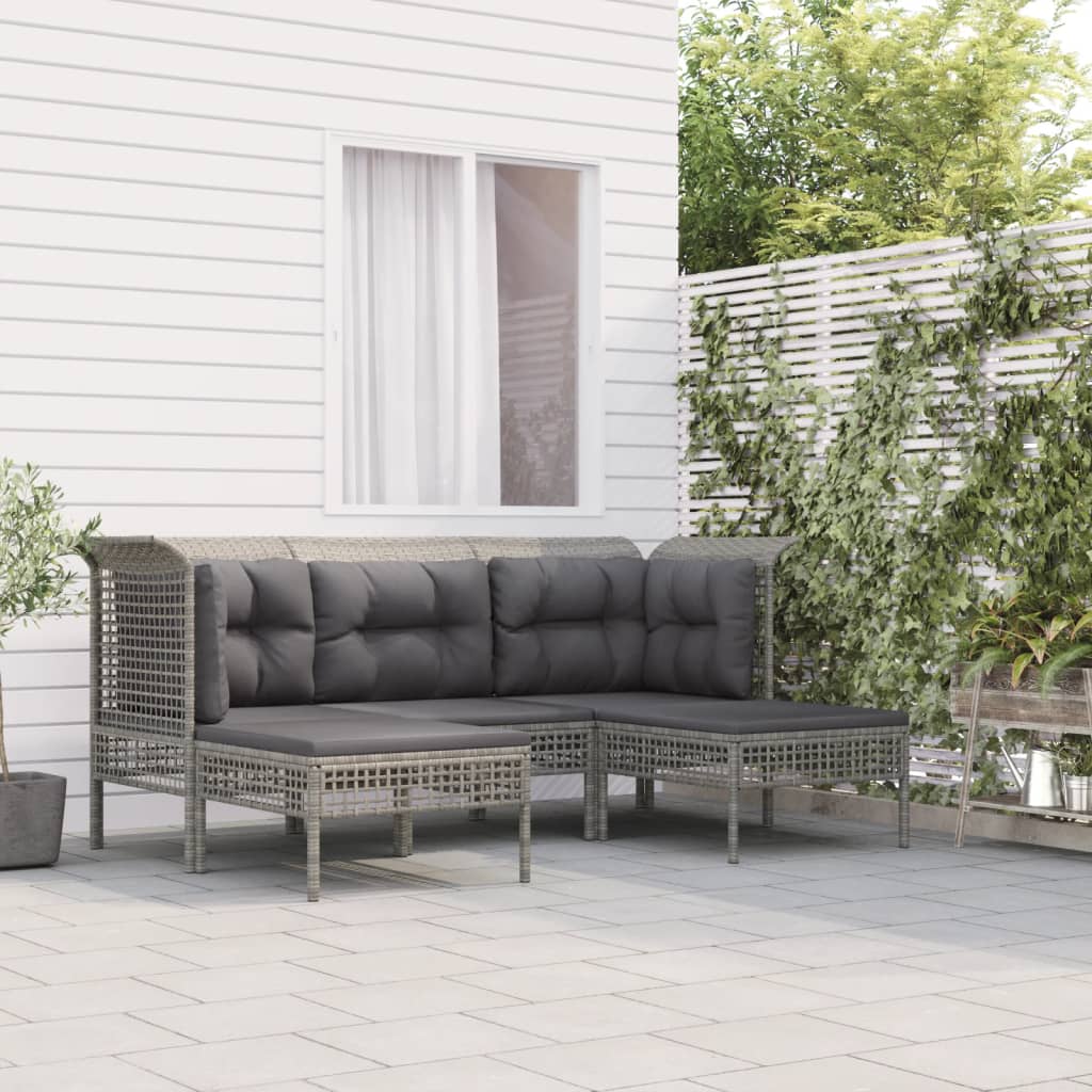 vidaXL 5-tlg. Garten-Lounge-Set mit Kissen Schwarz Poly Rattan