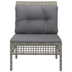 vidaXL Garten-Mittelsofa mit Kissen Grau Poly Rattan