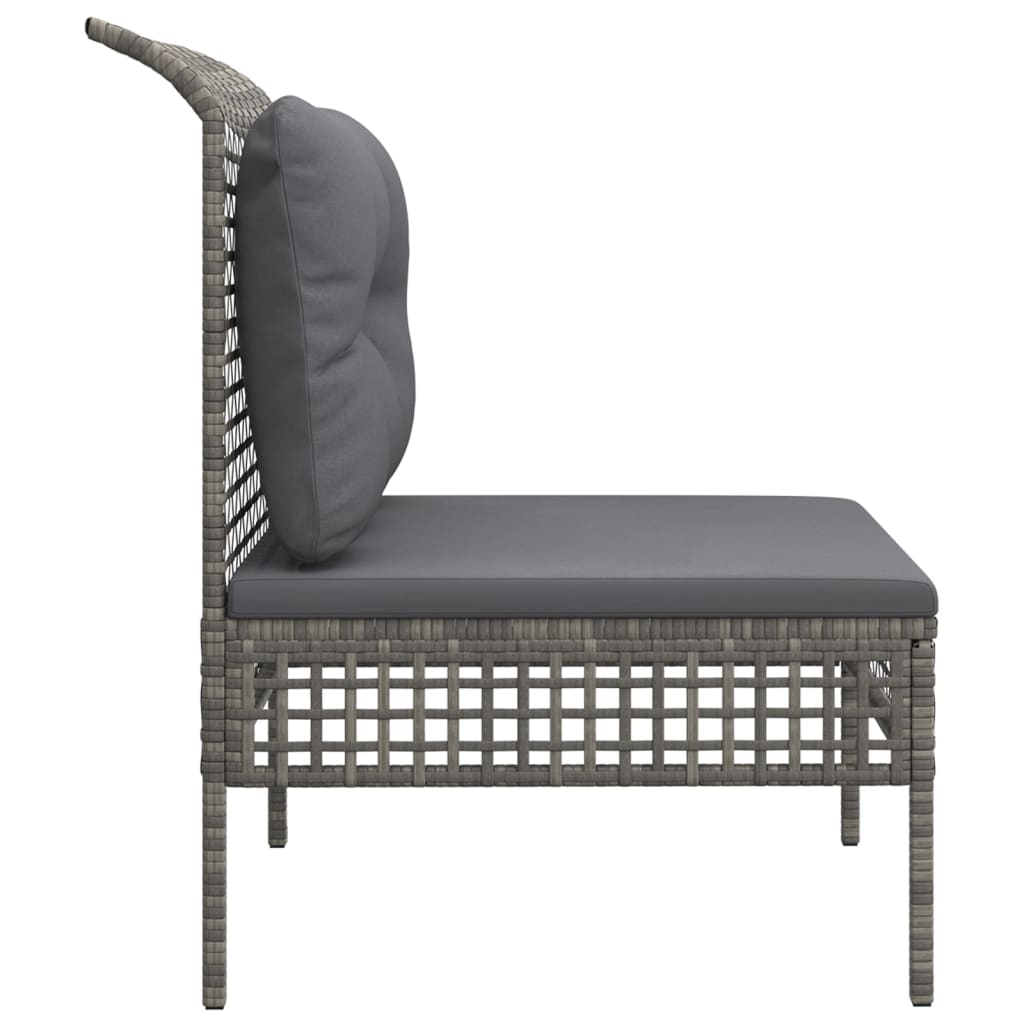 vidaXL Garten-Mittelsofa mit Kissen Grau Poly Rattan