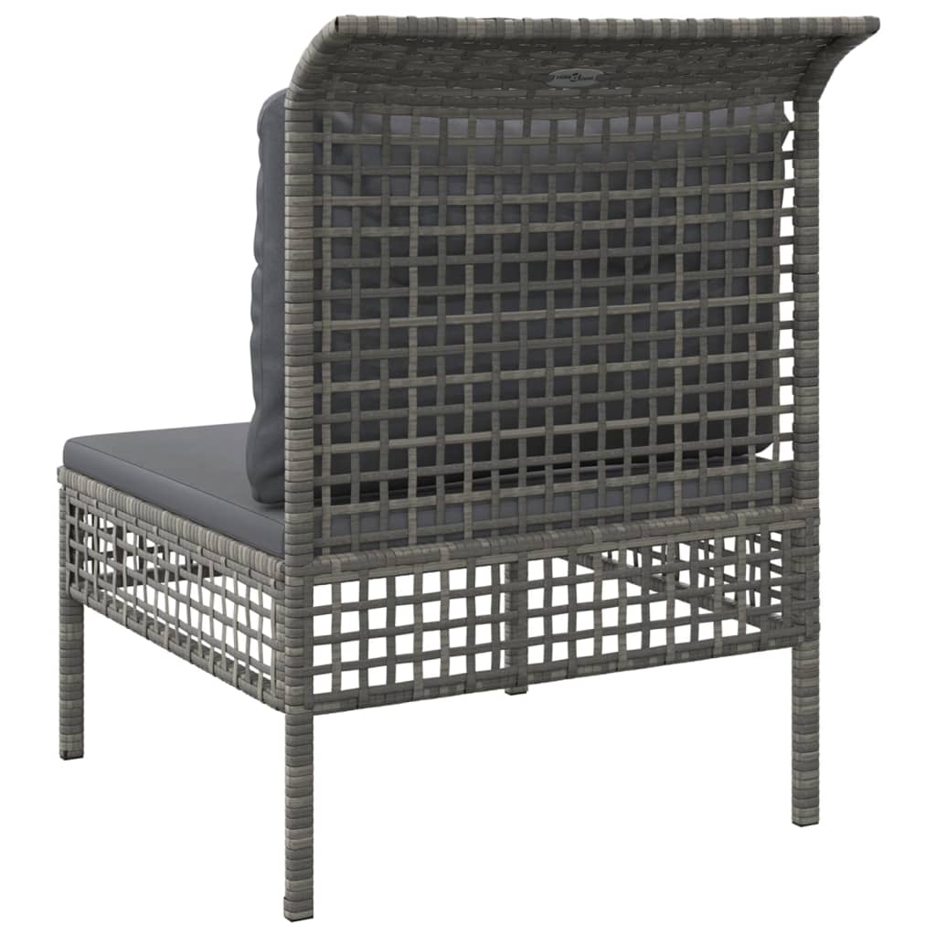 vidaXL Garten-Mittelsofa mit Kissen Grau Poly Rattan