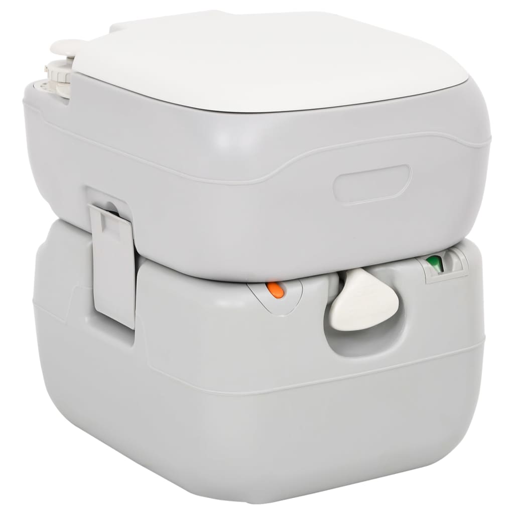 vidaXL Camping-Toilette Tragbar Grau und Weiß 22+12 L HDPE