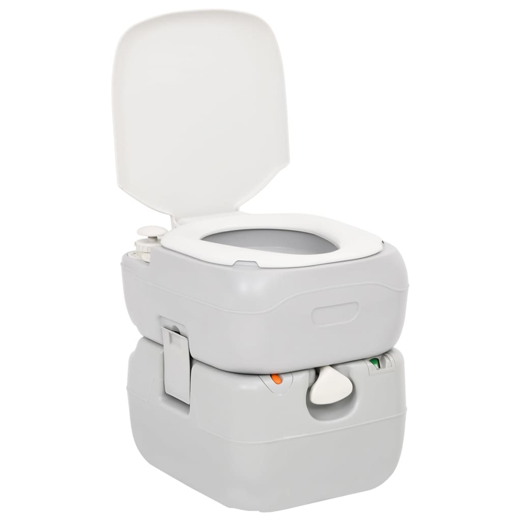 vidaXL Camping-Toilette Tragbar Grau und Weiß 22+12 L HDPE