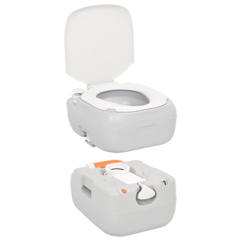 vidaXL Camping-Toilette Tragbar Grau und Weiß 22+12 L HDPE
