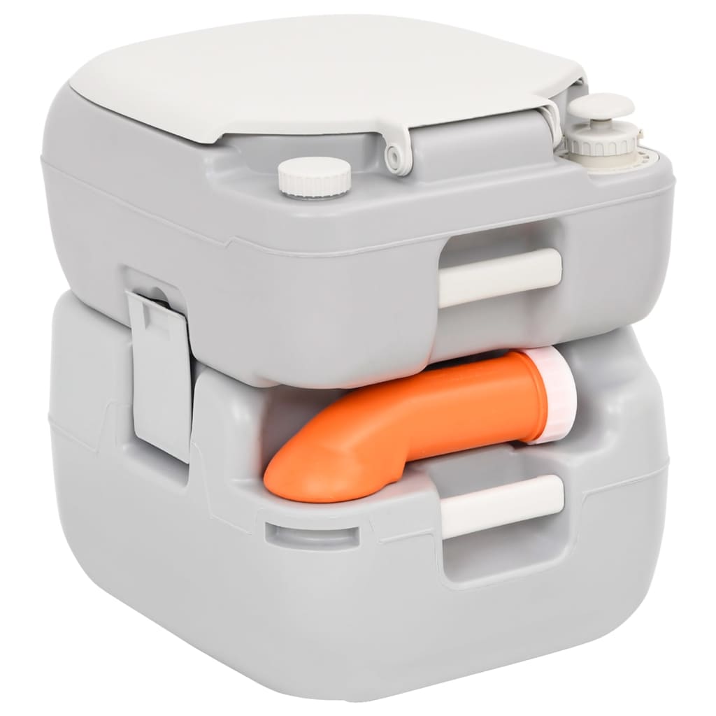 vidaXL Camping-Toilette Tragbar Grau und Weiß 22+12 L HDPE
