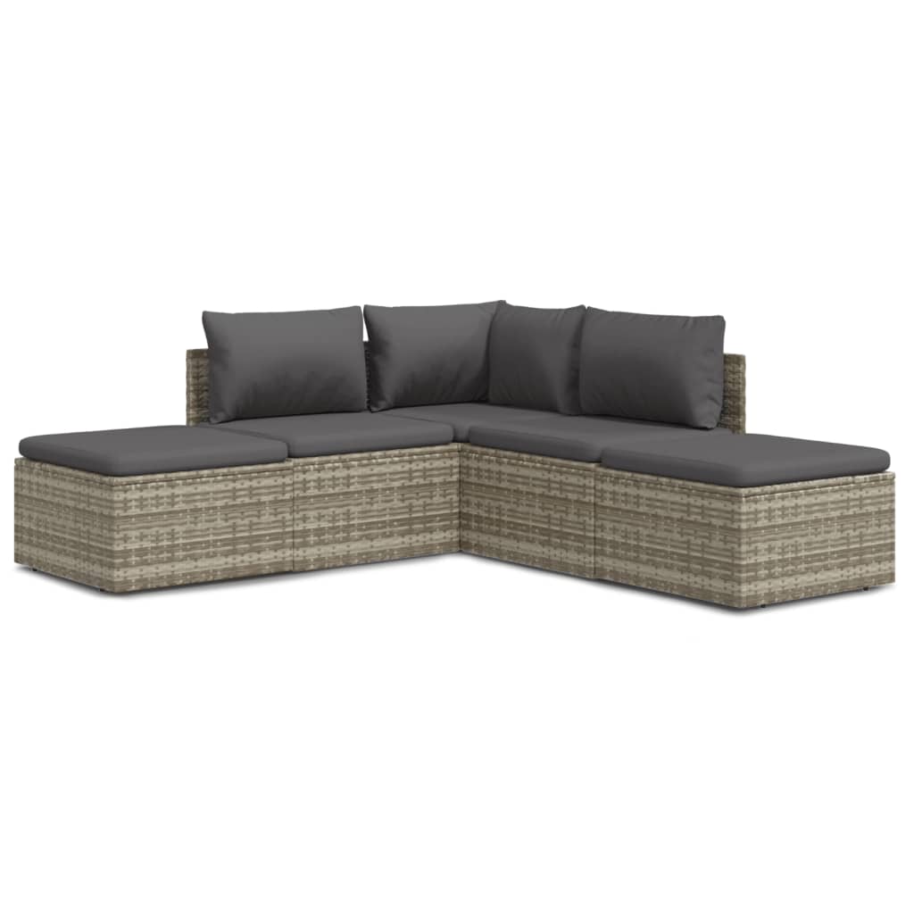 vidaXL 5-tlg. Garten-Lounge-Set mit Kissen Grau Poly Rattan