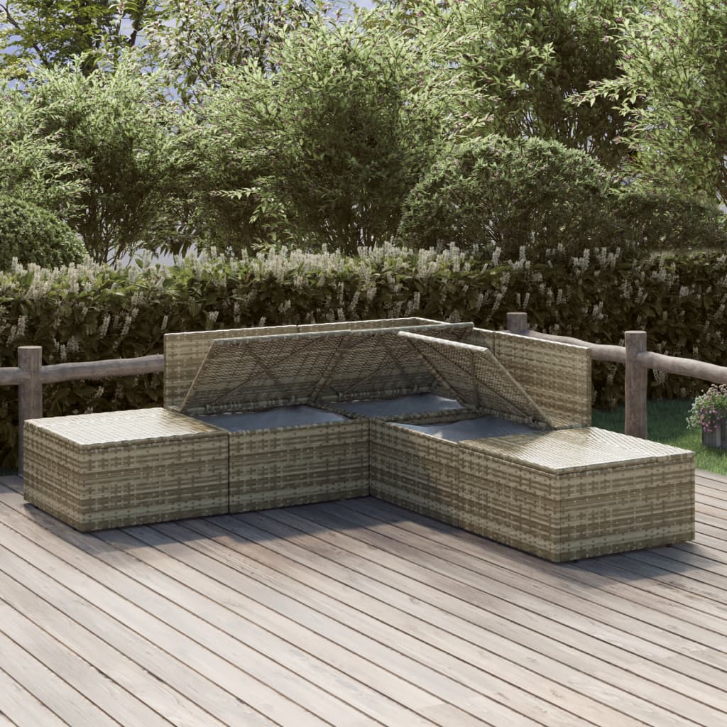 vidaXL 5-tlg. Garten-Lounge-Set mit Kissen Grau Poly Rattan