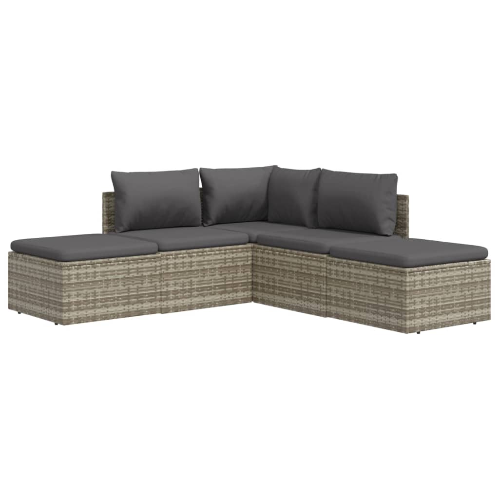 vidaXL 5-tlg. Garten-Lounge-Set mit Kissen Grau Poly Rattan
