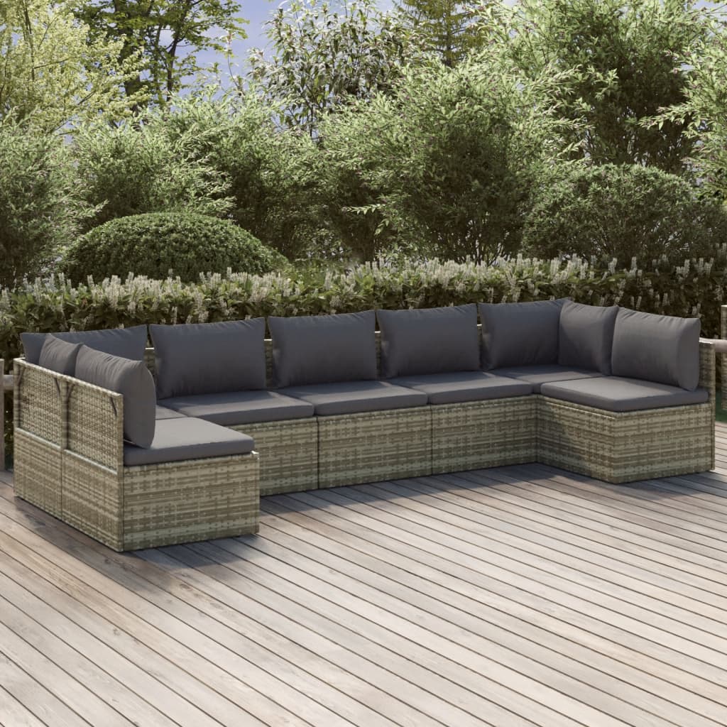 vidaXL 7-tlg. Garten-Lounge-Set mit Kissen Grau Poly Rattan