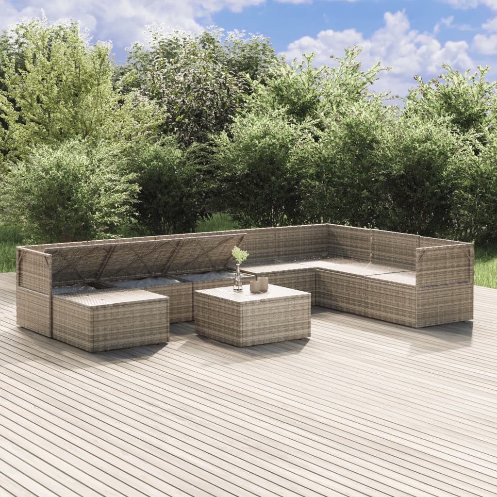 vidaXL 9-tlg. Garten-Lounge-Set mit Kissen Grau Poly Rattan
